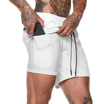 

Summer Double-Deck Slim Shorts For Man Fitness Bodybuilding Male Elastic Waist Shorts Quick Drying Shorts Male Sportswear