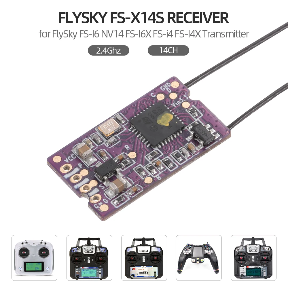 FlySky FS-X14S 2.4Ghz 14CH Receiver - PPM i-BUS S.BUS Signal Outputs for FlySky FS-I6 NV14 FS-I6X FS-i4 FS-I4X Transmitter Parts 14