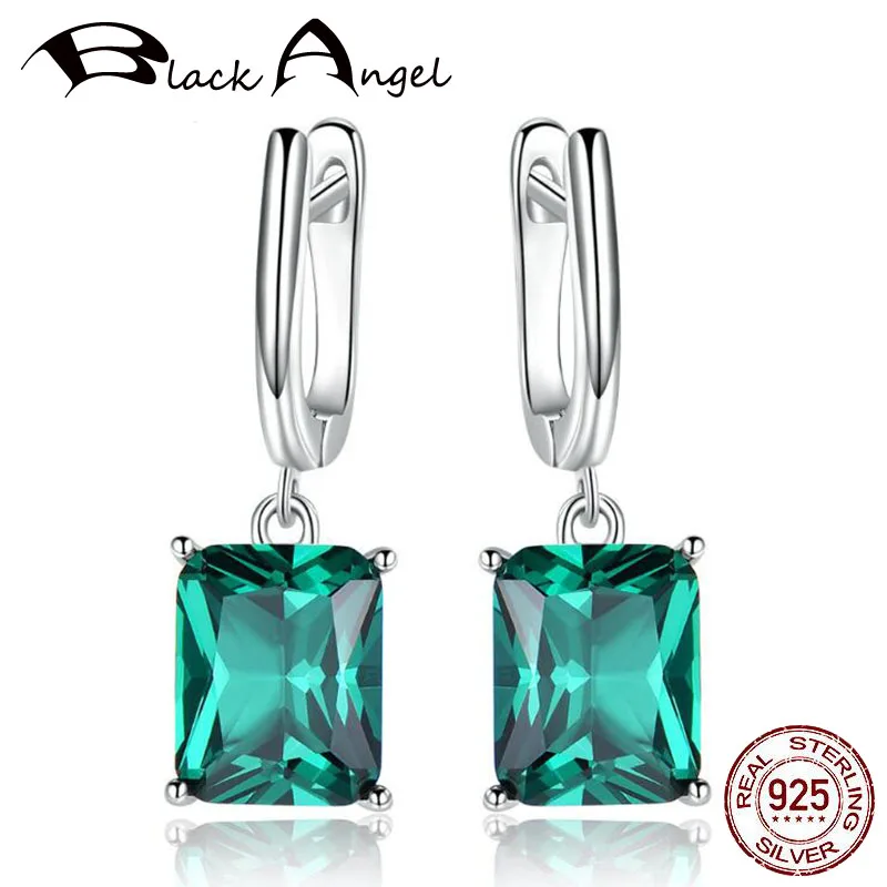 

New 925 Sterling Silver Emerald Earrings for Women Statement Jewelry Engagement Wedding Green Gemstone Bridal Drop Earrings
