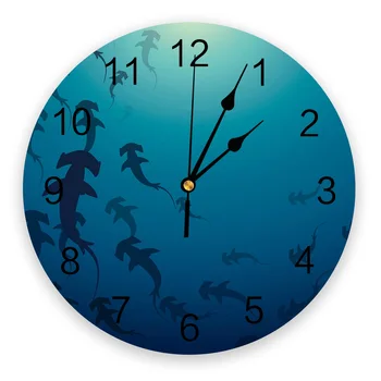 

Circular Wall Clock Deep Sea Shark Marine Life Wall Clock Home Decor Bedroom Silent Oclock Watch Wall for Living Room