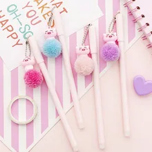 Южная Корея креативный мультфильм меховой шар порошок Подвеска со свиньей гелевой ручкой маленькая свежая и милая Студенческая письменная ручка