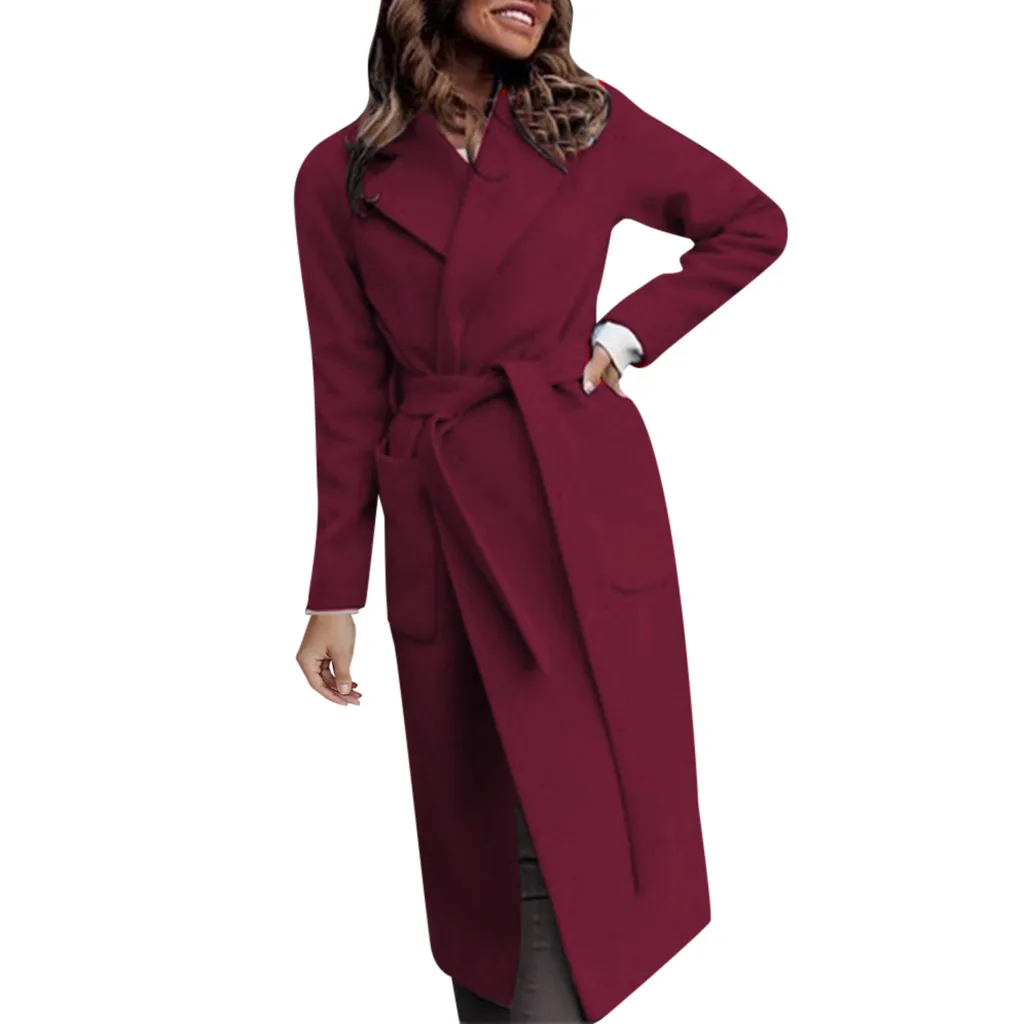

Women Jacket Autumn Winter Slim Fit Ladies Solid Color Windbreaker Long Sleeve Long Coat Elegant Fashion