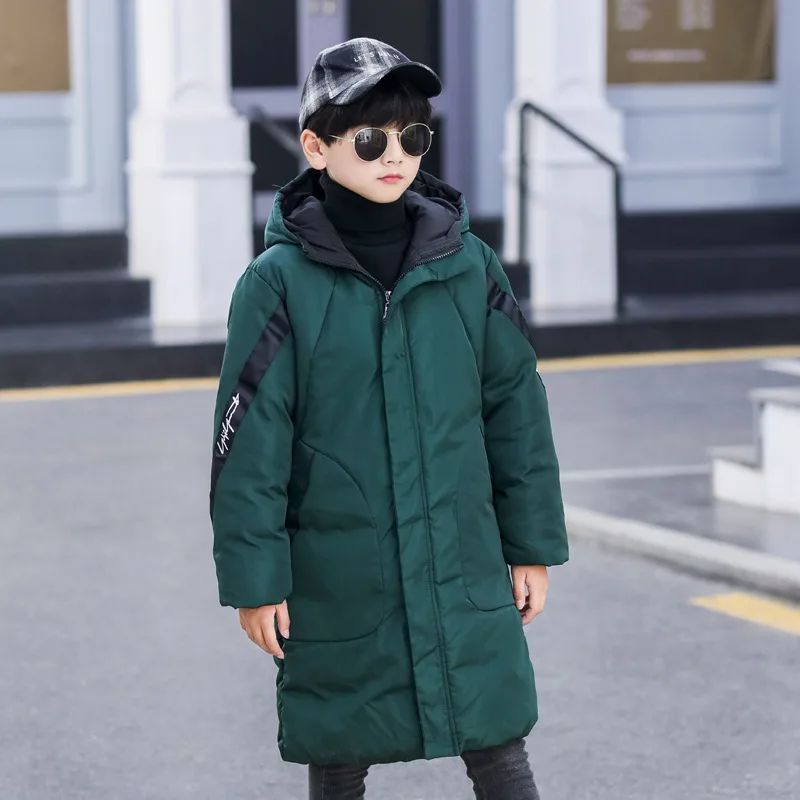 ZQLZ Big Boys Winter Jacket Kids New Casual Hooded Warm Cotton Long Parka Kids Loose Outerwear Fashion Black Coat Girls