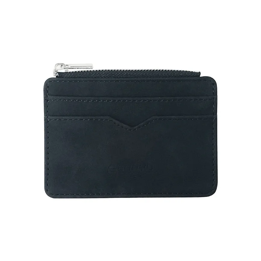 Black Men's Wallet Short Matte Leather Retro Multi-card Frosted Fabric Card Holder Money New Minimalist Purse Transparent Coins A5 - Цвет: Black
