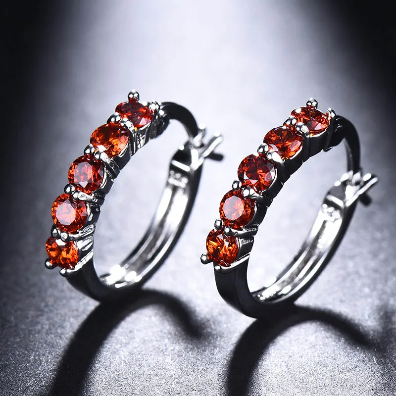 Jellystory, классические серьги Siver, 925, ювелирные серьги, круглый Изумруд, сапфир, рубиновый аметист, серьги-кольца для женщин, свадебные, вечерние, подарки - Цвет камня: red