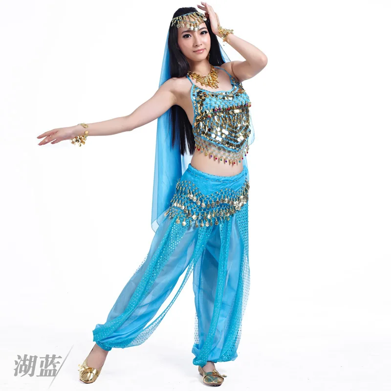 Belly Dance Set Belly Dance Indian Dance Performance Costume 12 Colors - Цвет: Озерный синий