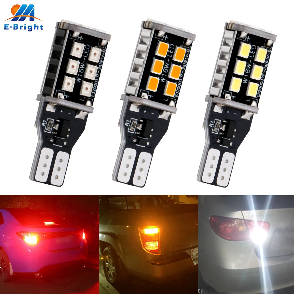 Bombillas LED Canbus sin Error para coche, luz trasera de freno de marcha atrás, señal de giro, T15, W16W, 2835, SMD, 15 LED, WY16W, rojo, ámbar, blanco, uds.|Lámpara de señalización| - AliExpress