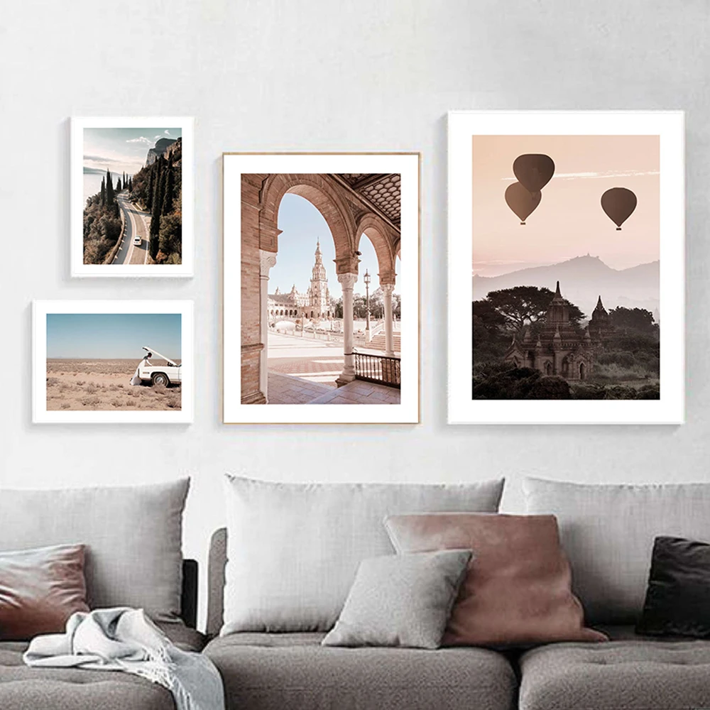 

Spanish Town Castle Square Sicilian Retro Building Wall Art Canvas Painting Nordic Posters And Prints Wall Pictures Living Room