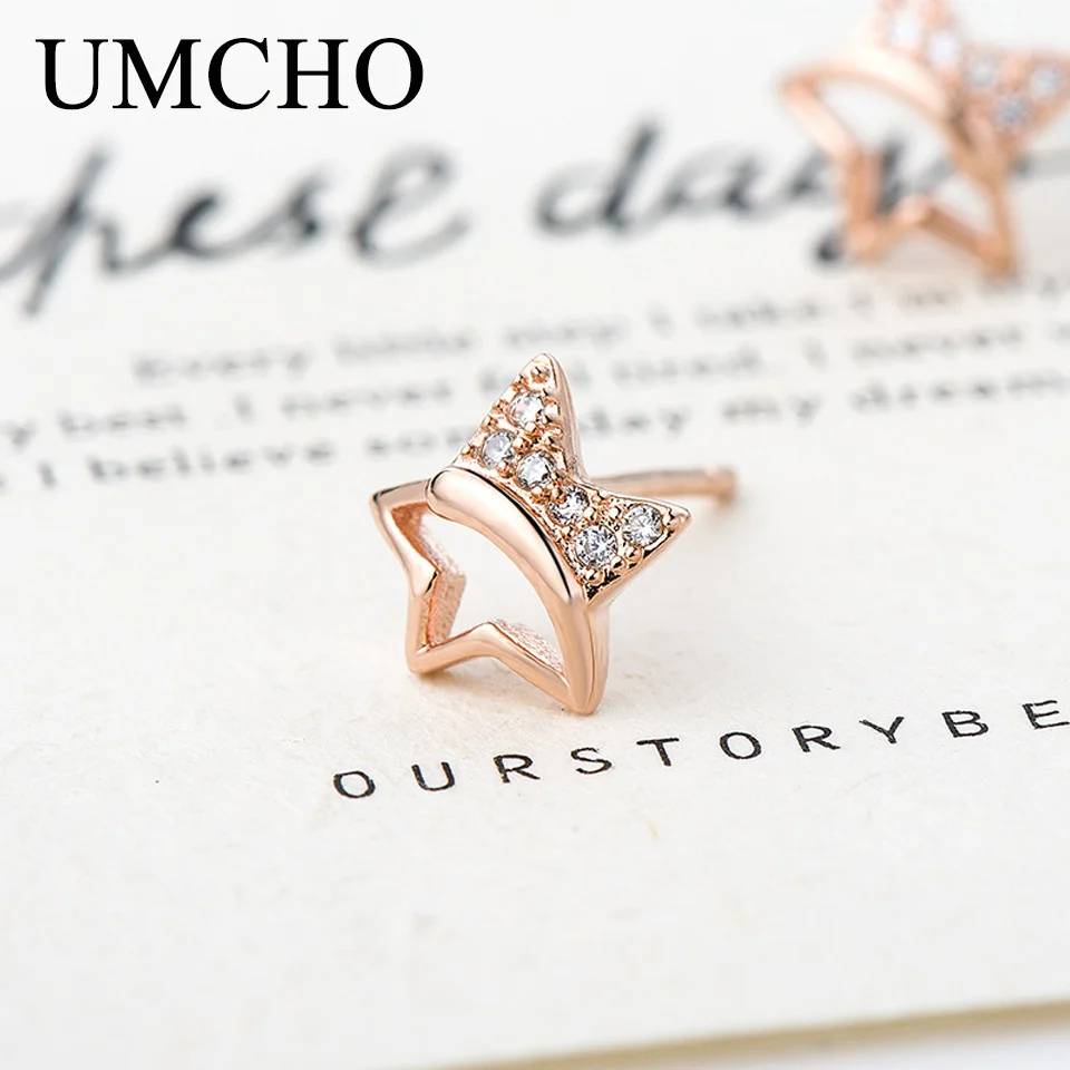 UMCHO Star 925 пробы, серебряные ювелирные изделия, созданный циркон, серьги-гвоздики, романтические модные серьги для женщин, подарок на день рождения