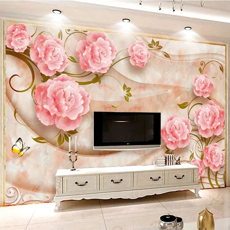 Custom Photo Wallpaper 3D Stereo Rose Flowers Marble Wall Paper European Style Living Room TV Sofa Backgorund Decor Fresco | Обустройство