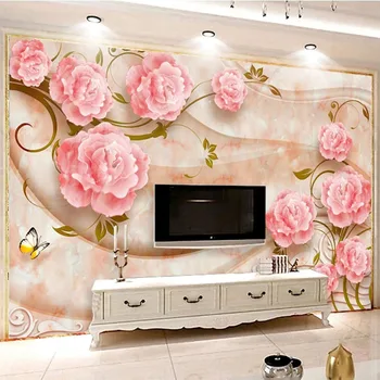 

Custom Photo Wallpaper 3D Stereo Rose Flowers Marble Wall Paper European Style Living Room TV Sofa Backgorund Wall Decor Fresco