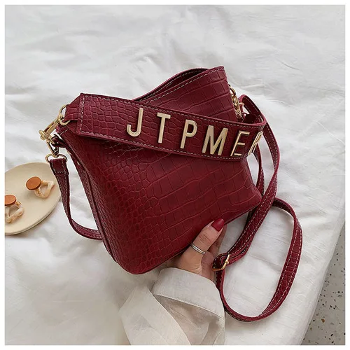 Stone Pattern Leather Crossbody Bags for Women Small Messenger Shoulder Bag Lady Handbag Letter Design Louis Brand Handbags - Color: Red