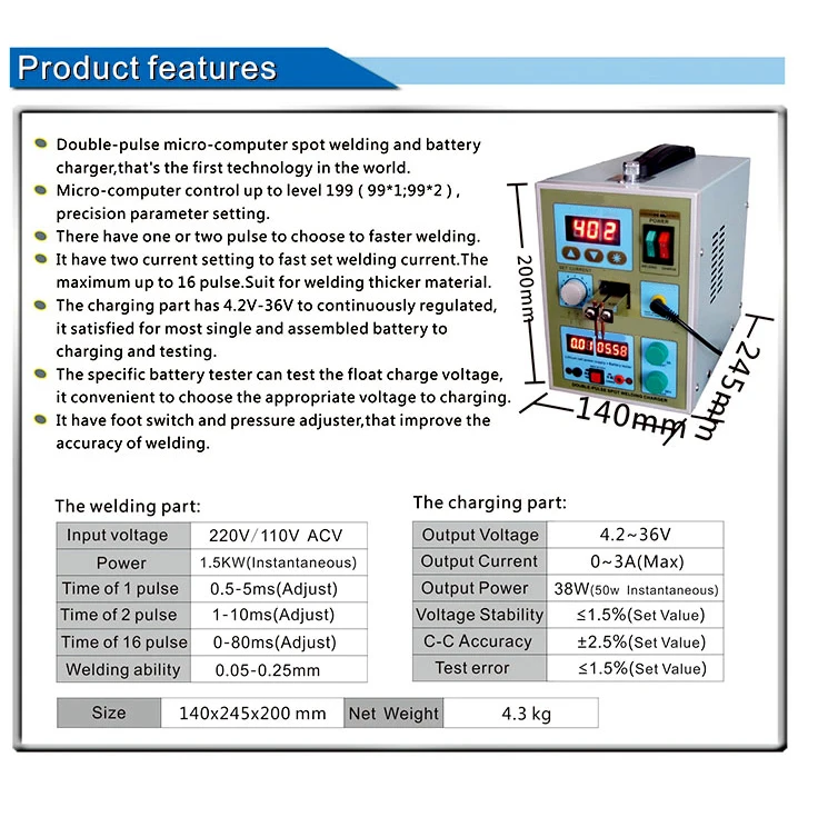 Импульсный точечный сварочный агрегат 18650 батарея Сварочный аппарат с светодиодный батареей тестирование двухимпульсный микро-компьютер точечная сварка батарея зарядное устройство