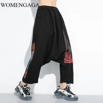 

WOMENGAGA 2020 summer the new Elastic waist cotton and linen Harem pants print loose girl female Street trendsetter q0023