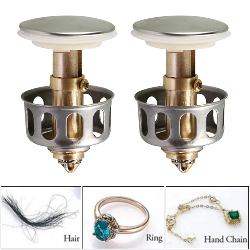 

2Pcs Stainless Steel Universal Wash Basin Bounce Drain Filter Sink Drain Cover Vanity Stopper Bathroom Accessories