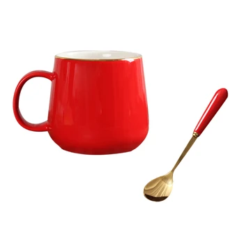 

Retro European Mug Cup Ceramic with Handmade Red Have A Nice Day Coffee Mug Middle Finger Coffee Milk Spoon House Decor GG50mk