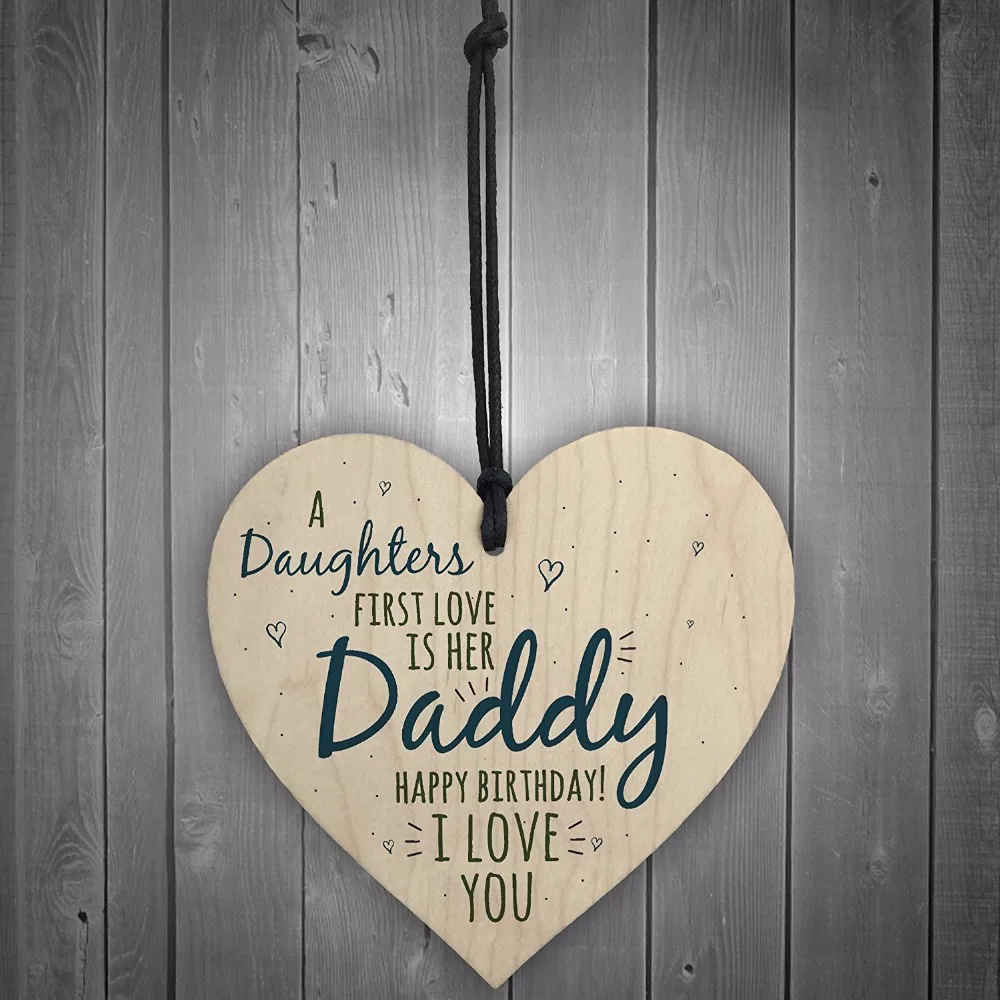 First Love Daddy Dad Wooden Heart Happy Birthday Card Sign Son Daughter Baby Thank You Christmas Home DIY Tree Decorations
