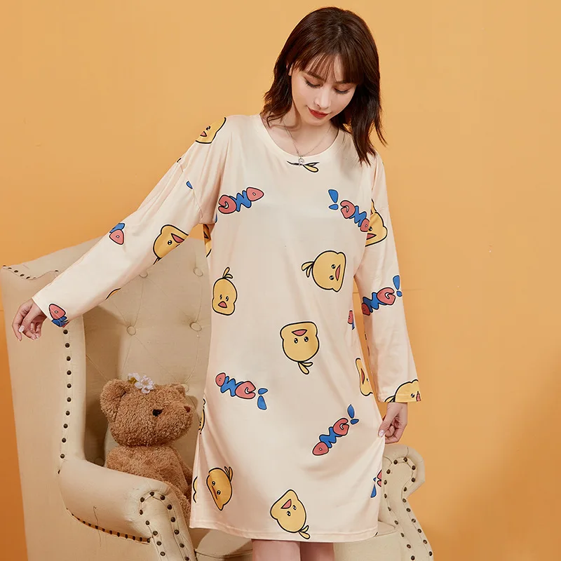 

[Jun xin] Spring Nightgown Women's Qmilch Long-sleeved Pullover Casual Sweet Cute Tracksuit-Outer Wear
