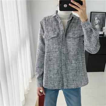 

2020 New Loose Women's Linen Blouse tweed Single-breasted shirt female double pockets Irregular shirts and tops
