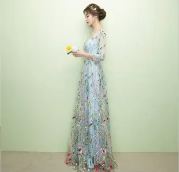 

Floral Lace Banquet Evening Long Dress Brand New Three Quarter Sleeve Dresses Elegant Princess Slim Long Vintage Style Dresses