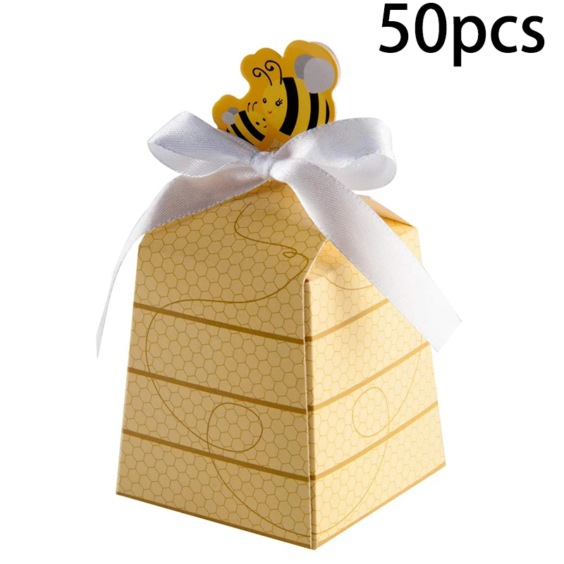 

50pcs Honey Bee Candy Boxes Bow Ties Storing Sweets Chocolates Almonds Wedding Birthday Favor Party Gift Bags