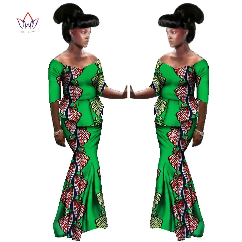 Летняя африканская традиционная одежда с коротким рукавом африканская женская одежда Дашики комплект из двух предметов натурального размера плюс 6xl BRW WY588
