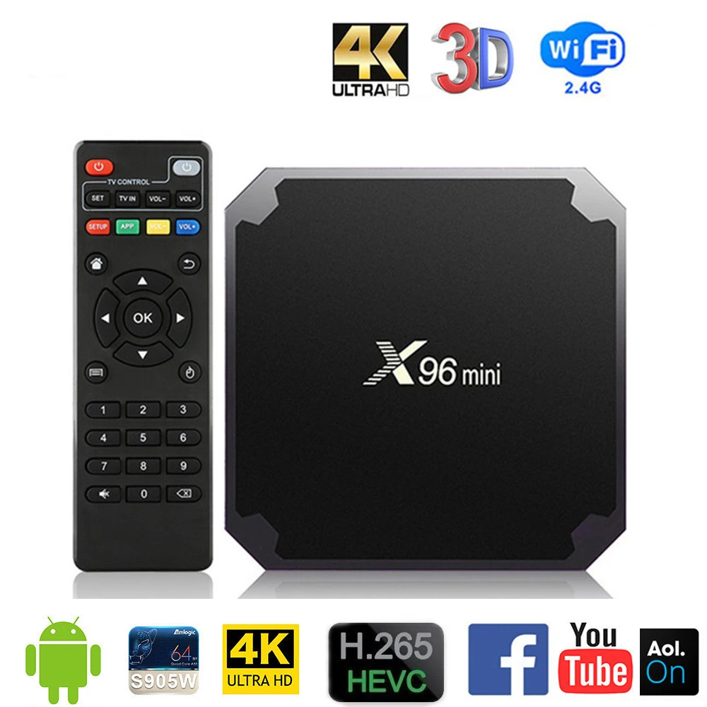 Мини ТВ приставка X96 на Android 7 1 четырехъядерный Amlogic S905W 2 4 ГГц Wi Fi 9 0 ГБ 8 16