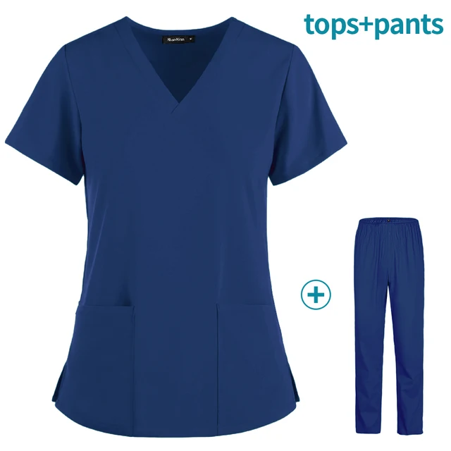Pet grooming institution Scrubs set High Quality Spa Uniforms Unisex V-Neck Work clothes Medical suits clothes Scrubs Tops Pants Blue