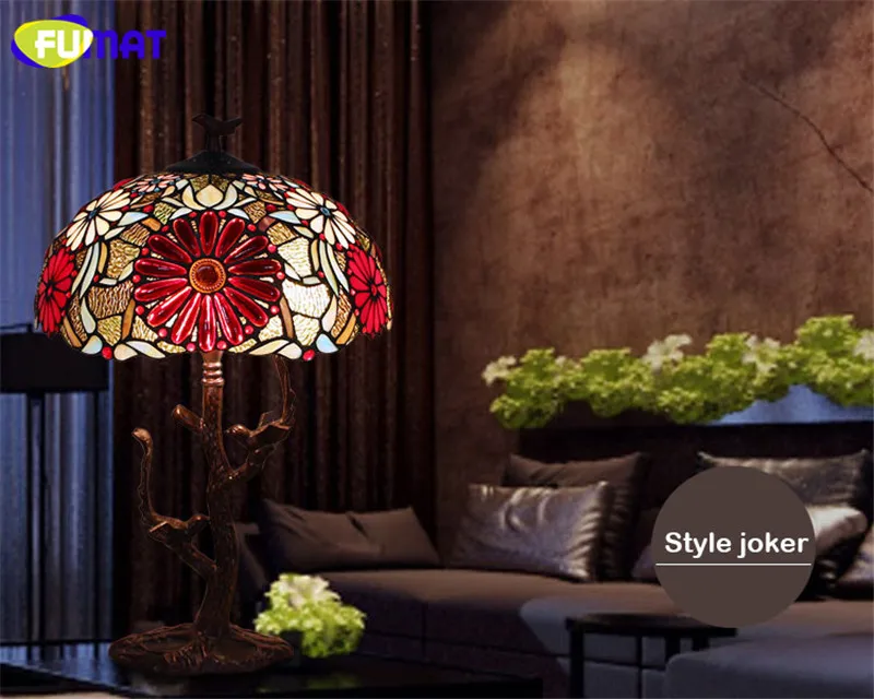 FUMAT Tiffanylamp настольные лампы Pteris Staiend стеклянный абажур для спальни прикроватные лампы светодиодный домашний арт-деко Свадебный Настольный светильник