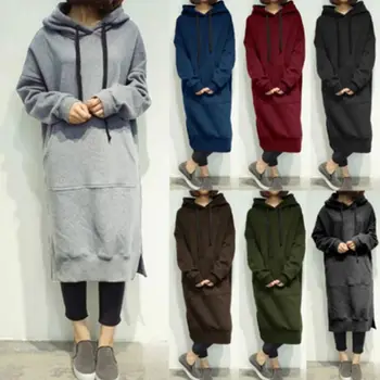

Women's Casual Long Sleeve Loose Plus Size Sweatshirt Hoodies Long Maxi Dress