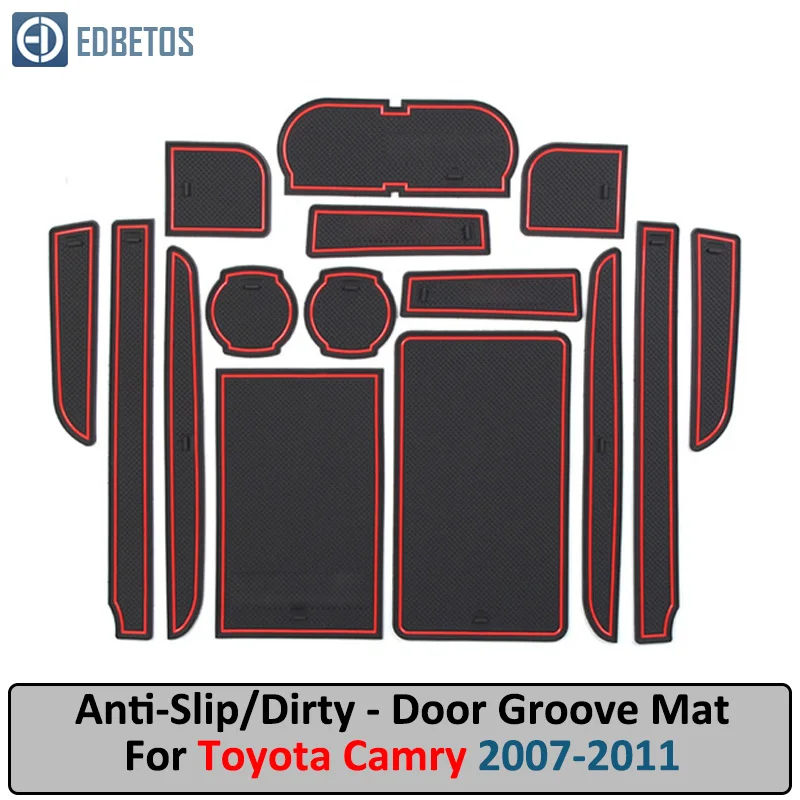 Anti-Slip Mat For TOYOTA Camry 2007-2010 2011 XV40 40 Daihatsu Altis Aurion VI 6 Gate Slot Coaster Anti-Dirty Door Groove Mat - Название цвета: Camry 07-11 Red