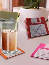  TEENRA 6Pcs Non-slip Silicone Disk Coaster Retro Floppy Disk Cup Mat Silicone Drink Coaster Creative Office Tea Table Mat 