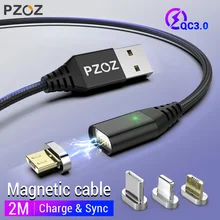 Pzoz cabo magnético usb tipo-c 2m, micro usb c, cabo de carregamento rápido cabo de carga c para iphone xiaomi