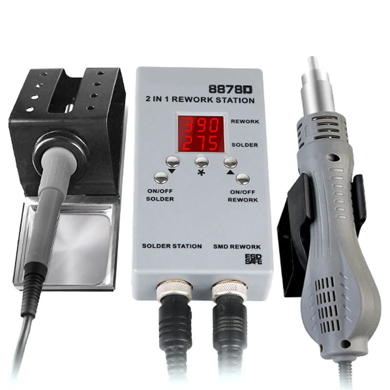 

Handskit 8878D Portable Automatic 2 in 1 Hot Air Rework Soldering Station with LED Temp Display Soldering Iron with Hot Air Tool