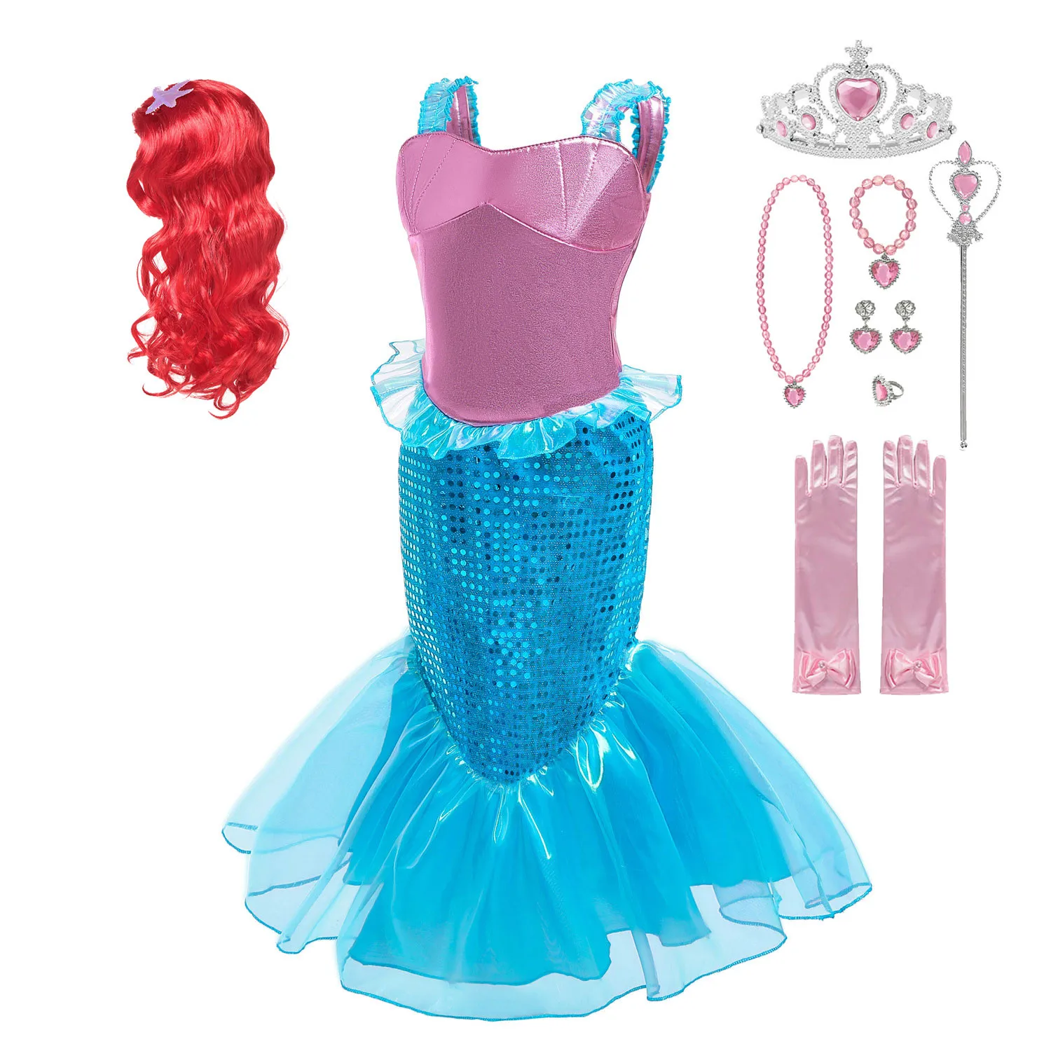 Girl Princess Little Mermaid Ariel Dress Cosplay Costumes For Kids Baby Girl Mermaid Dress Up
