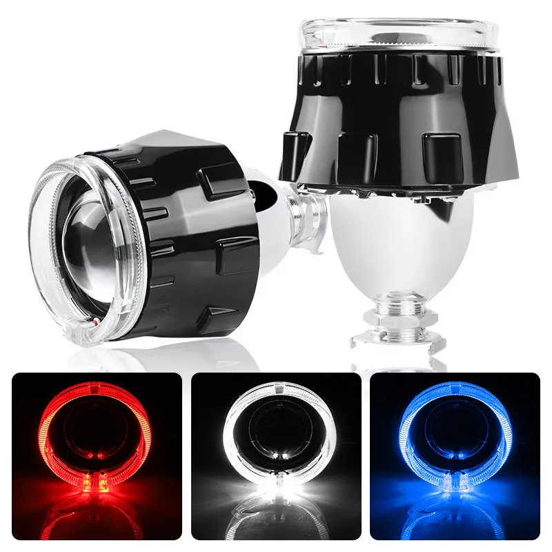 New 2.5 inch mini BI-Xenon projector lens with angel eyes Black Shell for H1 H4 H7 Car Headlight House Styling Len | Автомобили и