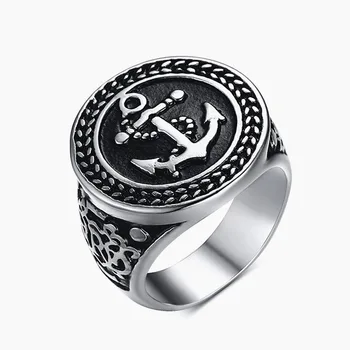 

Vintage anchor carving rings for men titanium stainless steel punk cool jewlery gothic party fashion accessories sizes8,9,10-12