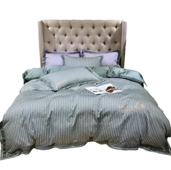 

Nordic style cotton yarn-dyed small jacquard four-piece striped quilt cover 60 long plush cotton cotton simple bedding