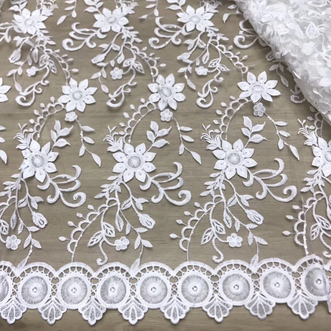 

White Lace Embroidery Tissus Africain Nigeria Embroidery Fabric, Wedding Lace Fabric J3500