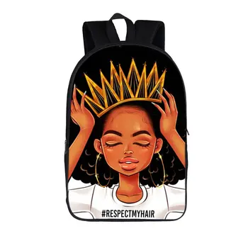 

Fashion 16 Inch Black Afro Girls Print Backpack in School Stylish Muslim Girls Bagpack for Children Kids Rucksack Mochila