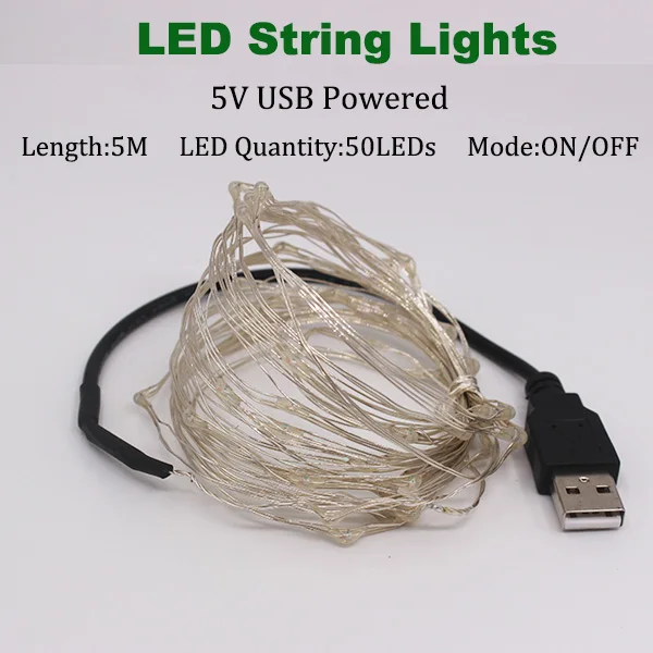 5m 50led USB Светодиодный светильник-гирлянда из медной проволоки, теплая белая Гирлянда, украшение для дома, Рождества, свадьбы, вечеринки, питание от батареи, тесто, USB, 10 м - Испускаемый цвет: 5m 50led USB