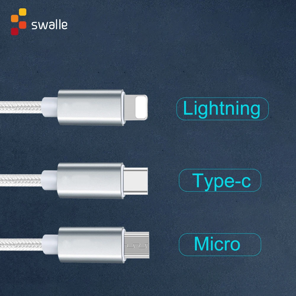 Swalle USB кабель для iPhone XS X 8 7 6 зарядный usb кабель для передачи данных зарядное устройство Micro USB кабель для Android USB TypeC кабели для мобильных телефонов