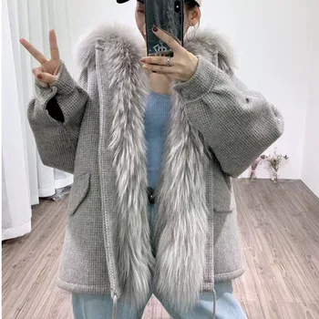

Oversized Fur Lined Thick Warm Winter Coat With Zipper Female Plus Size Real Fur Jacket Women Fashion Loose Outwear Jackets