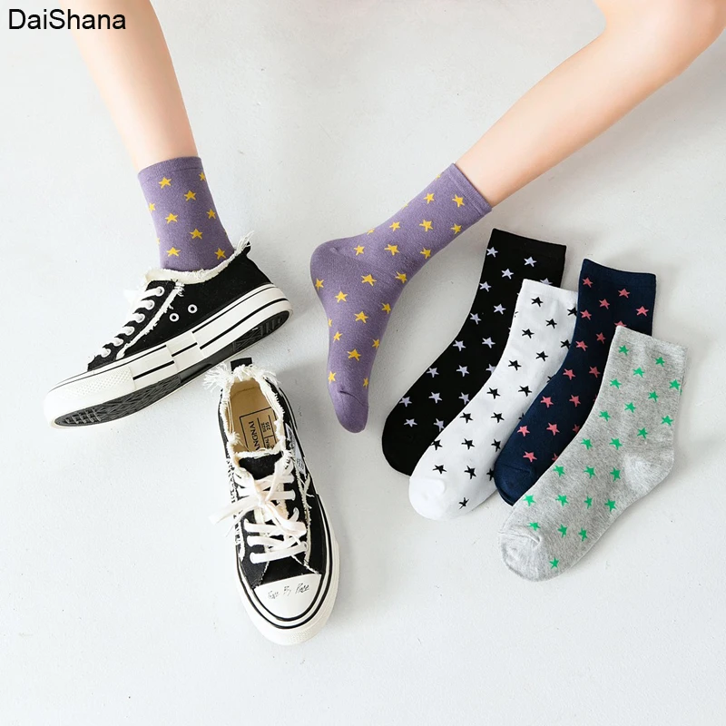 1Pairs Small Star Trend Medium Tube Socks Japanese Women's Cotton | Женская одежда