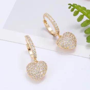 

Luxury Luminous Crystal Korean Earring Creative Heart Shape Filled CZ Cubic Zirconia Bridal Elegant Ear Ring Dangle Jewelry