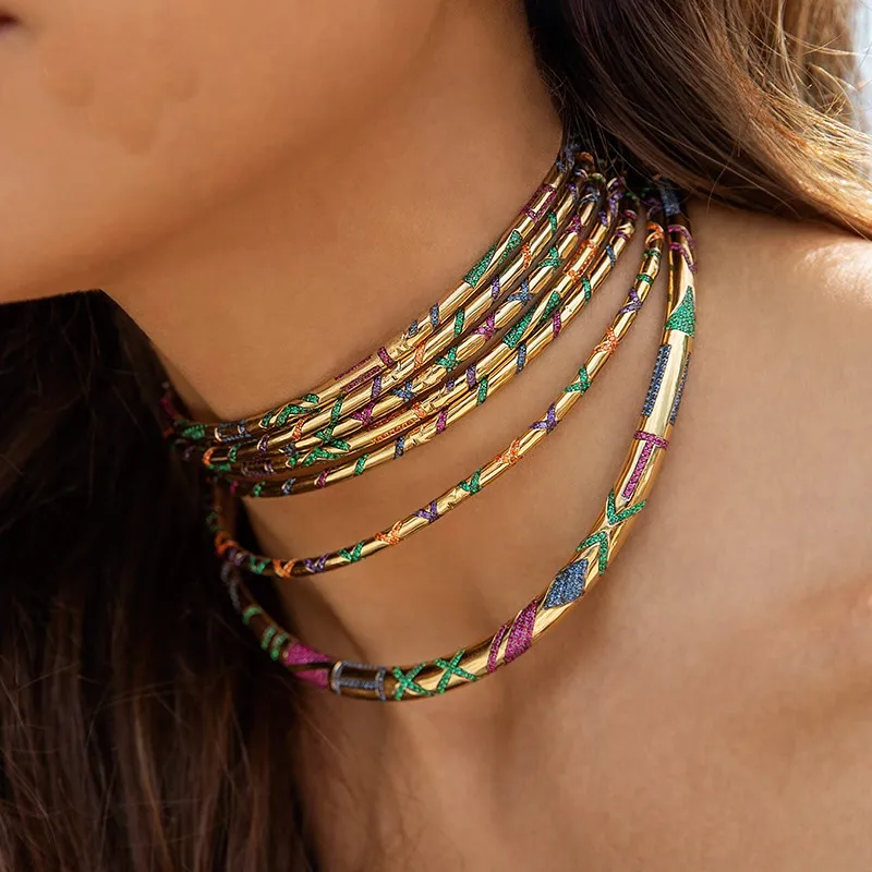 Цветное яркое Африканское ожерелье в этническом стиле чокер с регулируемой цепочкой осенний цвет циркон Авангард Ретро дизайн ожерелье женское