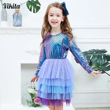 VIKITA/платье принцессы для девочек; осеннее платье-пачка на свадьбу, день рождения, вечеринку; vestidos; Детские платья для девочек; Детские Рождественские костюмы