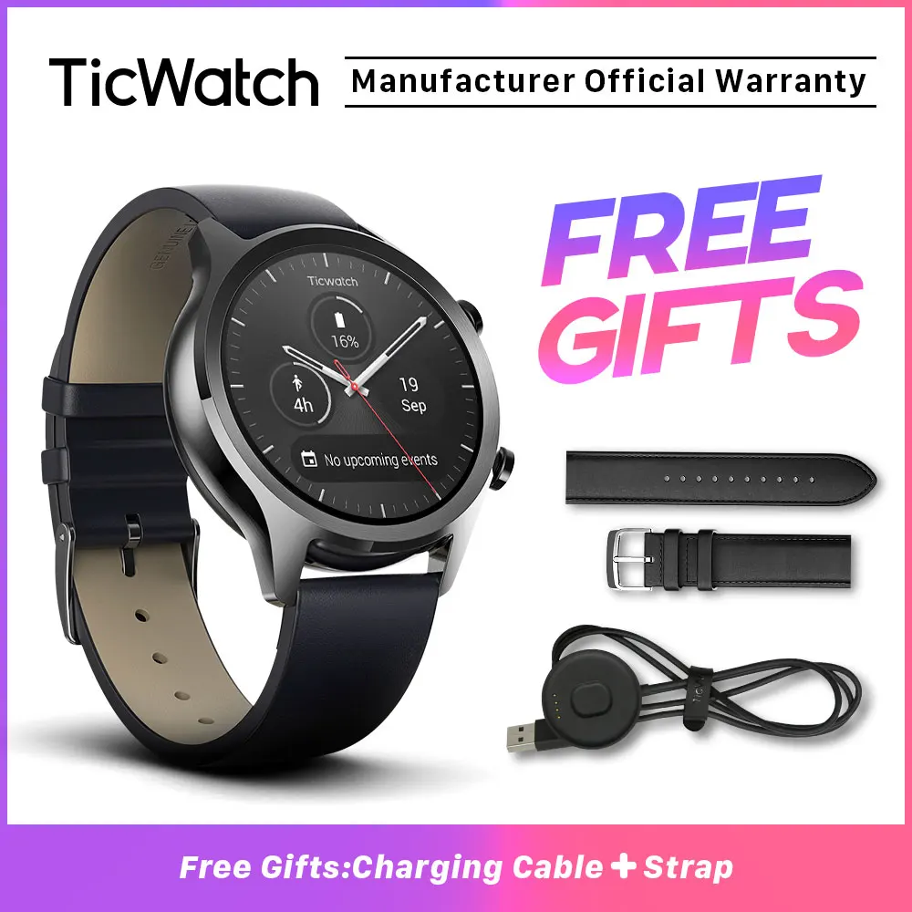 Onyx Black Ticwatch C2 черные Смарт-часы Bluetooth спортивные часы GPS Android и iOS Совместимость IP68 Водонепроницаемый NFC - Цвет: Onyx Black