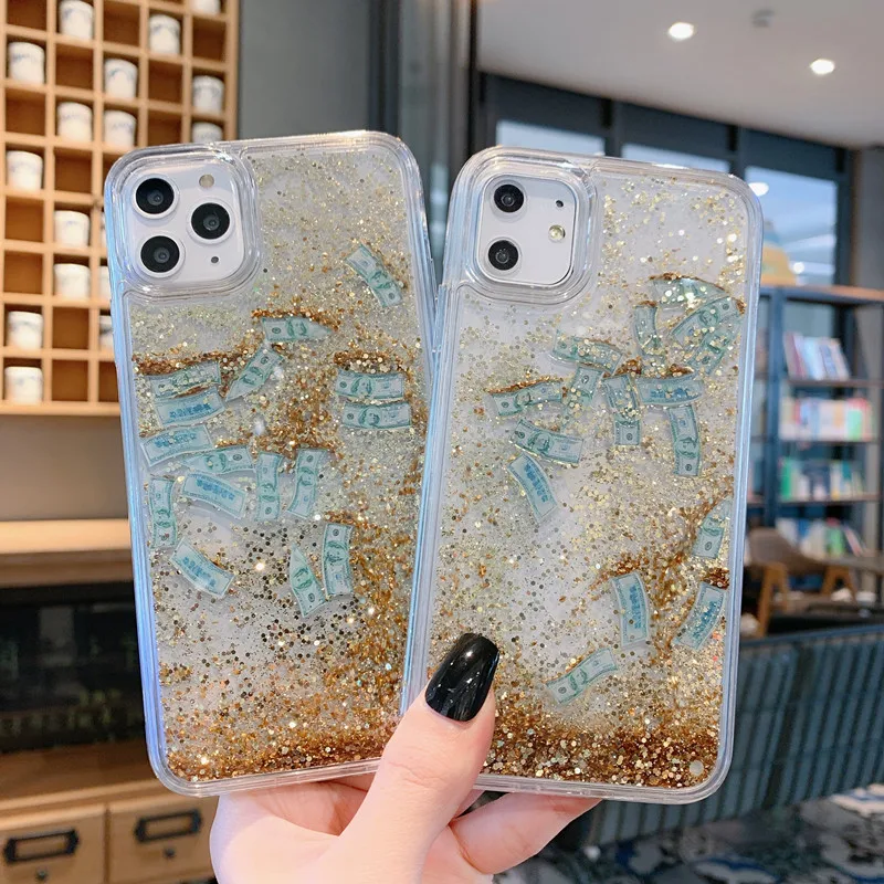 

USD liquid gold powder quicksand phone case for iPhone 11 Pro x xs max xr PC phone back cover capa for iphone 8 7 6 6s plus