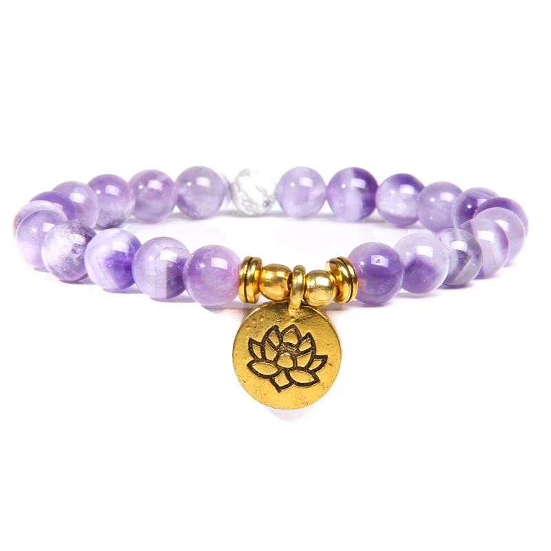 

Women Bracelet for Om Buddha Lotus Beaded Wrist Yoga Buddha Bracelet Purple Amethysts Stone Bracelet Jewelry